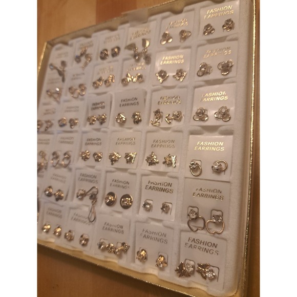 NIB -Gift set of 36 Gold Colored Cubic Zirconia stud back pierced earrings - Picture 5 of 7